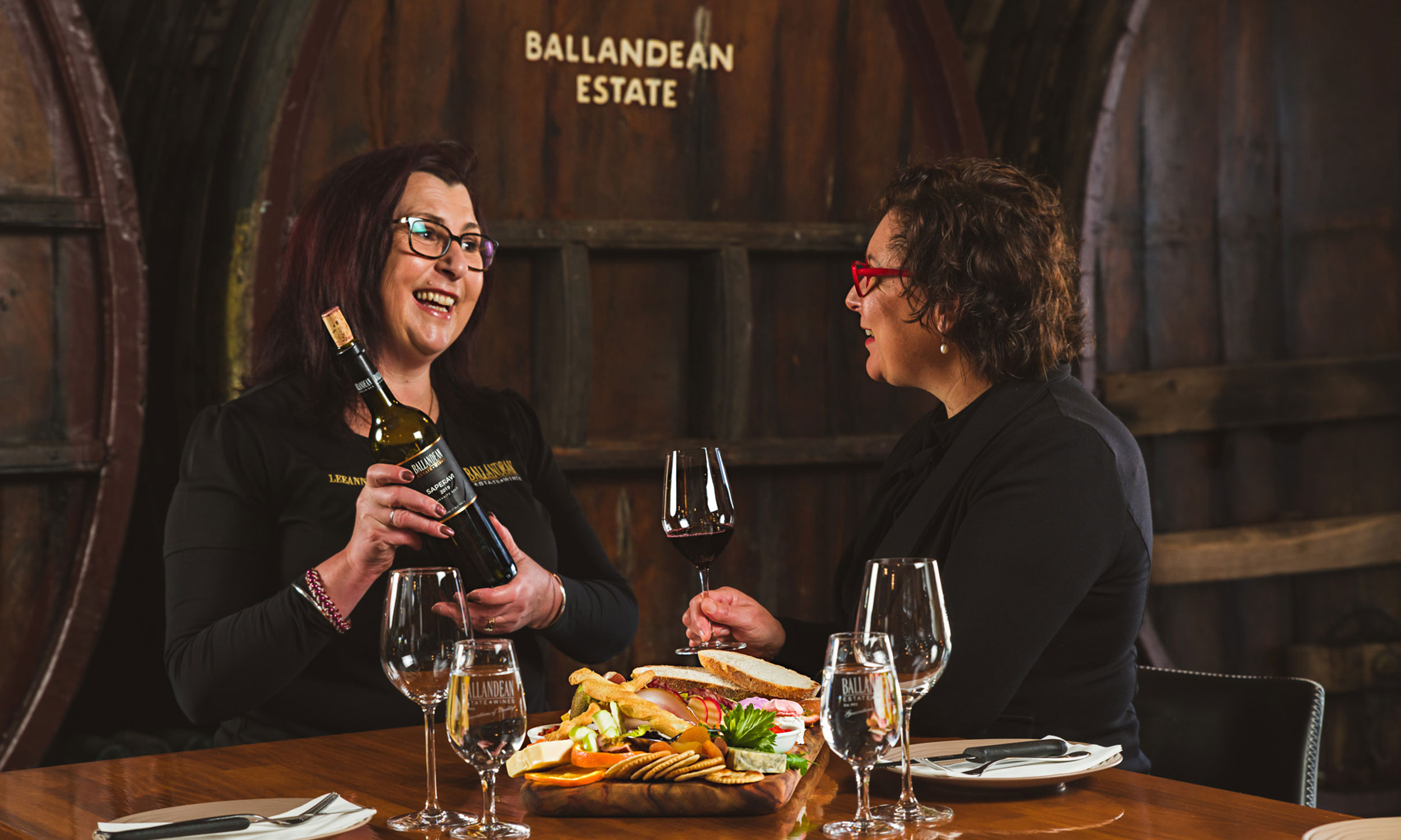 Travellers' Choice awarded to Ballandean Estae. Leeanne and Yvonne in the Barrelroom Wine Lounge.